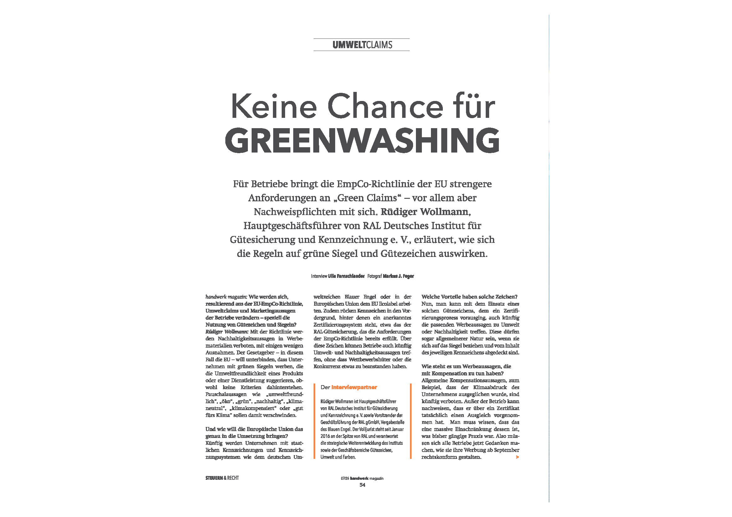 Deckblatt des Beitrags Umwelt Claims - Keine Chance für Greenwashing