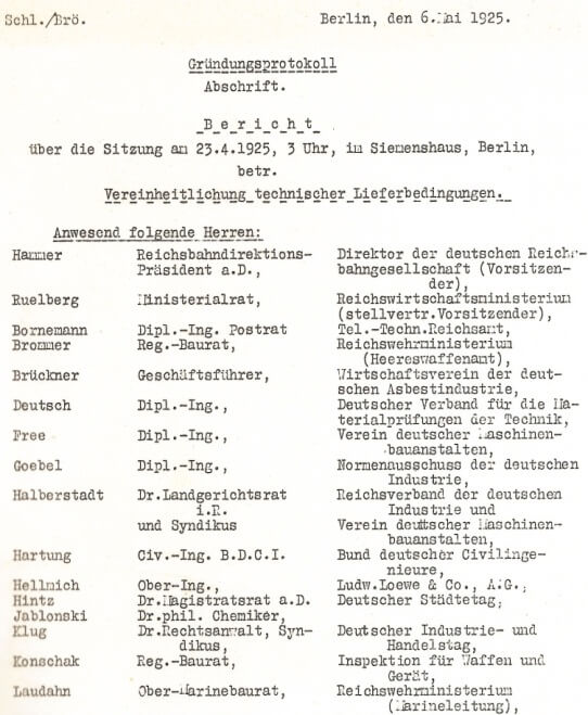 RAL Gründungsprotokoll von 1925 / Ursprünge der Gütesicherung von RAL