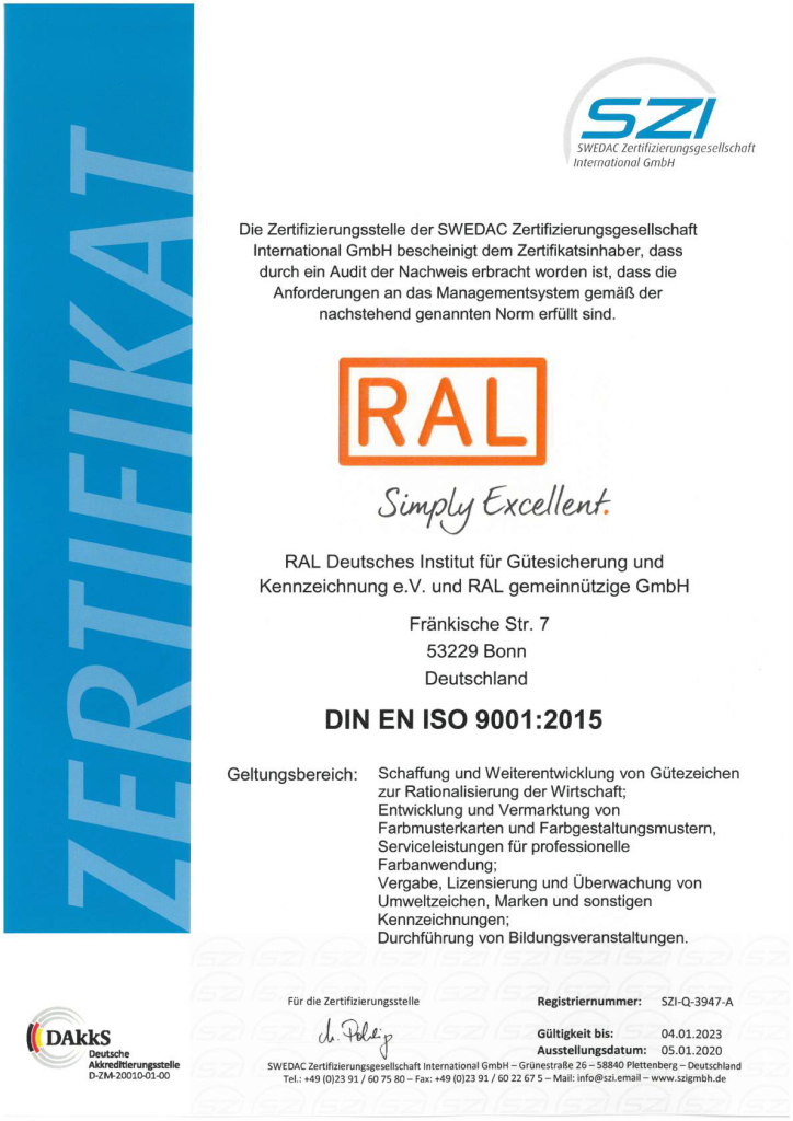 RAL Zertifikat DIN EN ISO 9001_2015